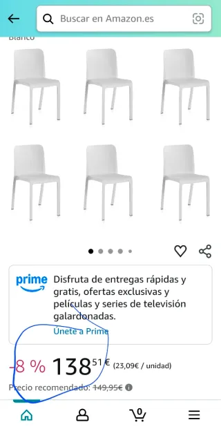 Sillas de plástico blancas (6 unidades)