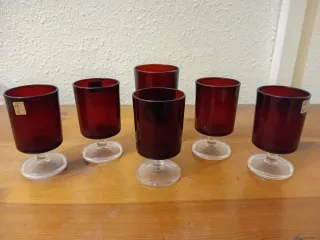Juego 6 Vasos Cristal Rojo Rubí