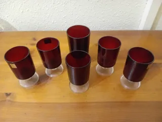 Juego 6 Vasos Cristal Rojo Rubí
