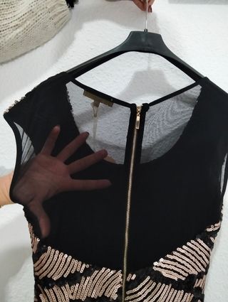 Vestido fiesta lentejuelas negro y dorado Talla S.
