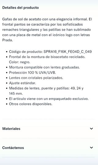 Gafas de Sol Prada Negras y recambio