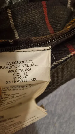 Parka Barbour Kelsall Wax Verde-caqui Mujer