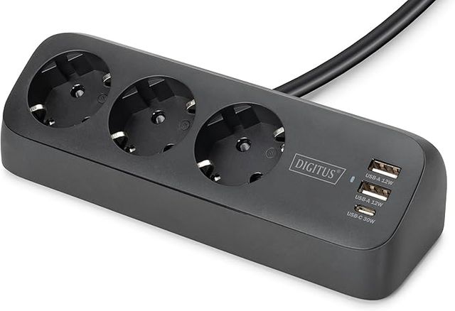 DIGITUS Regleta 3xSchuko 2x USB-A 1x USB-C Negro