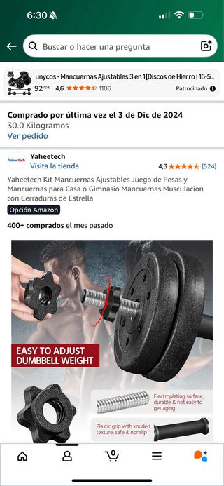 Juego Pesas mancuernas ajustables, hasta 30 kg