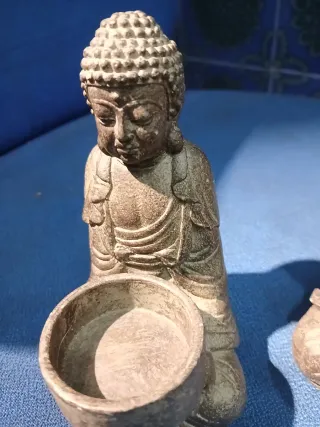 Portacandele monaci buddisti in pietra