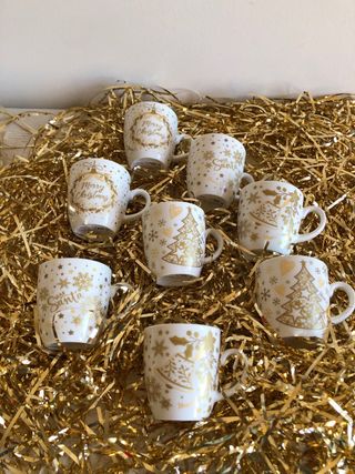 Tazas Merry Christmas Porcelana Dorada