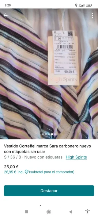 Vestido Cortefiel Sara Carbonero S/36