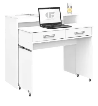 Mesa de estudio blanca con ruedas