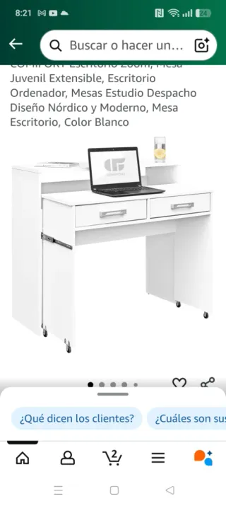 Mesa de estudio blanca con ruedas