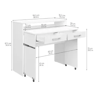 Mesa de estudio blanca con ruedas