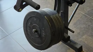 Banc de peses + cames, 4 discs de 10kg i barra