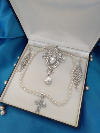 Lote Conjuntos Perlas Chapado Oro y Aderezo plata