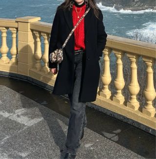 Abrigo paño negro largo