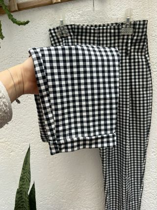 Pantalón estampado vichy cintura alta