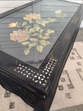 Mesa Centro Oriental Negra Cristal y Madera