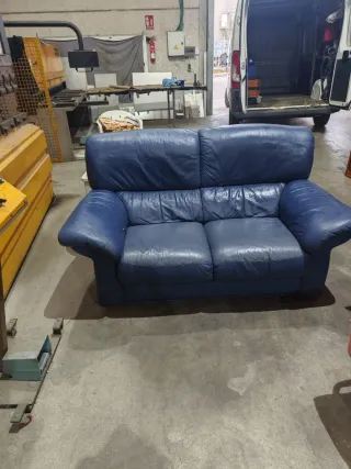 Sofá de piel azul 2 plazas