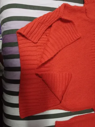 Jersey de lana rojo cuello alto talla única