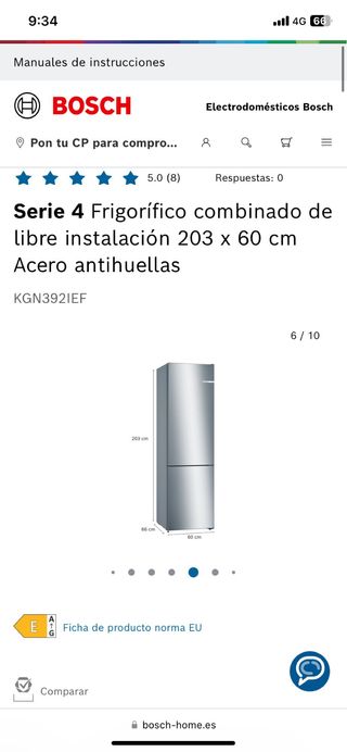Frigorífico Congelador Bosch KGN392IEF Nuevo