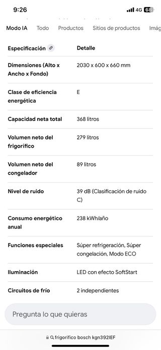 Frigorífico Congelador Bosch KGN392IEF Nuevo