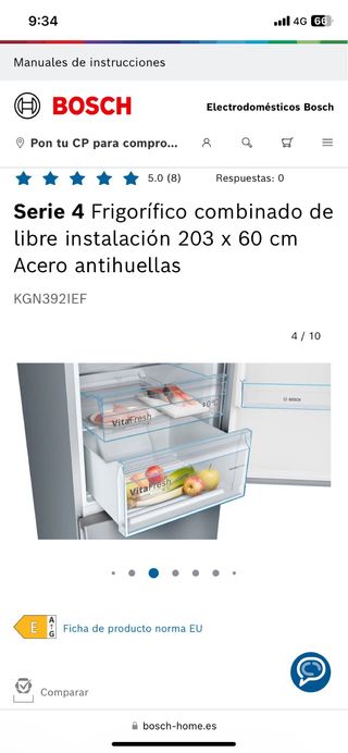 Frigorífico Congelador Bosch KGN392IEF Nuevo