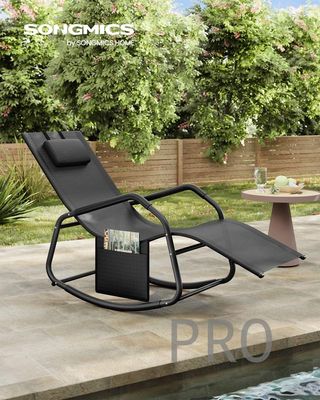 Sedia a dondolo SONGMICS con cuscino regolabile nero