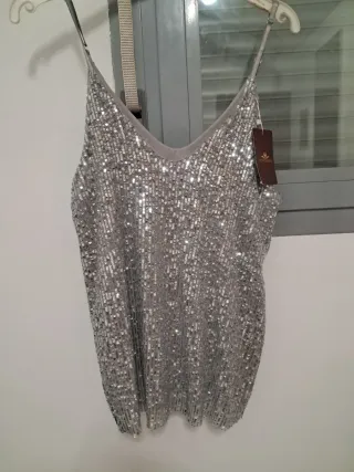 Top lentejuelas plateadas tirantes finos