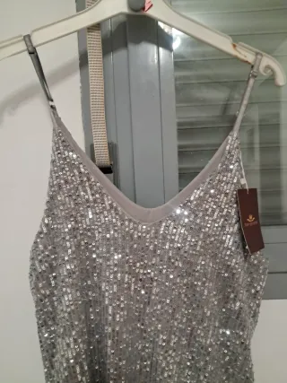 Top lentejuelas plateadas tirantes finos