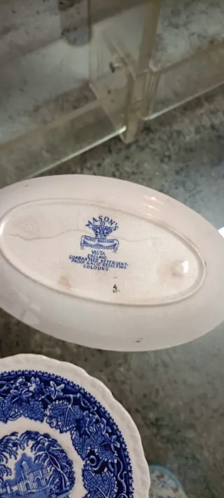 3 Antichi Piatti Inglesi in Ceramica Blu e Bianco