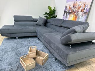 Sofá Rinconera Gris 262cm Pata Cromada