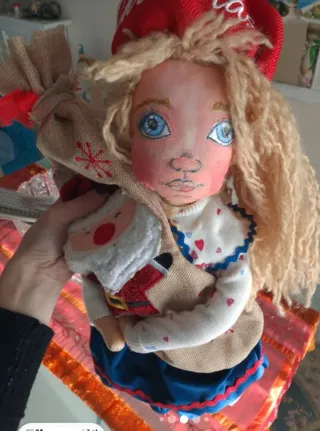 2 bambole stoffa dipinte a mano