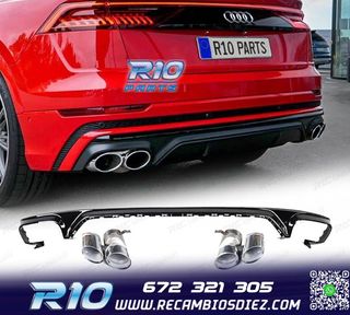 DIFUSOR AUDI Q8 19-23 LOOK SQ8 NEGRO + COLAS ESCAPE CROMO