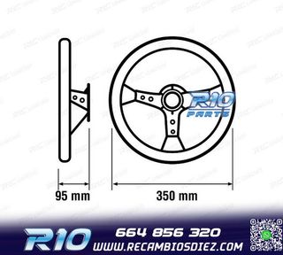 VOLANTE INVERTIDO PIEL VUELTA NEGRO BRAZOS NEGROS Y RIBETE R