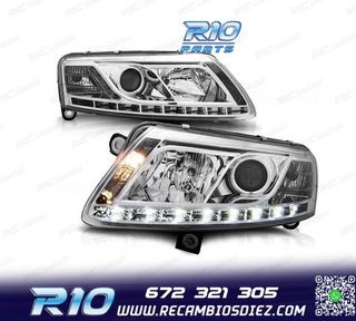FAROS XENON AUDI A6 4F 04-08 DRL LUZ DIURNA REAL FONDO CROMO