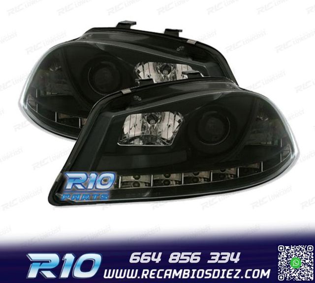 FAROS SEAT IBIZA CORDOBA 6L 02-08 LUZ DIURNA LED FONDO NEGRO