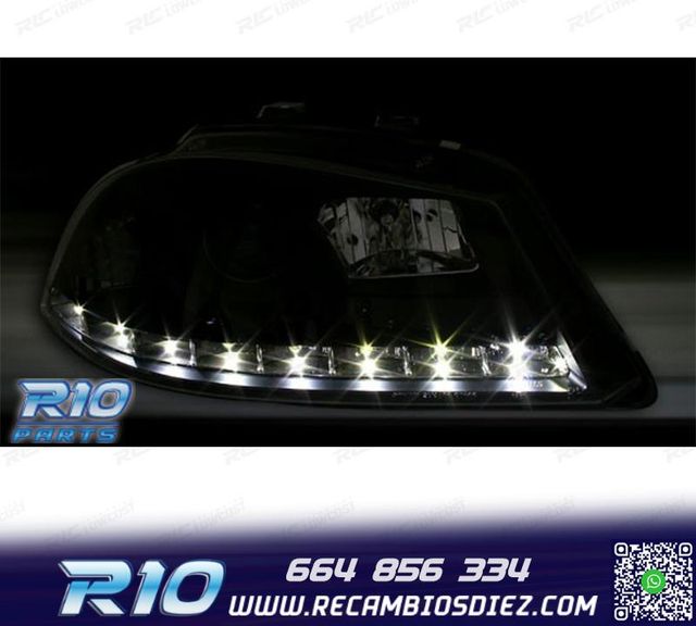 FAROS SEAT IBIZA CORDOBA 6L 02-08 LUZ DIURNA LED FONDO NEGRO