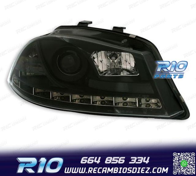 FAROS SEAT IBIZA CORDOBA 6L 02-08 LUZ DIURNA LED FONDO NEGRO