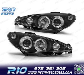 FAROS PEUGEOT 206 98-08 OJOS ANGEL CCFL FONDO NEGRO H4 OEM
