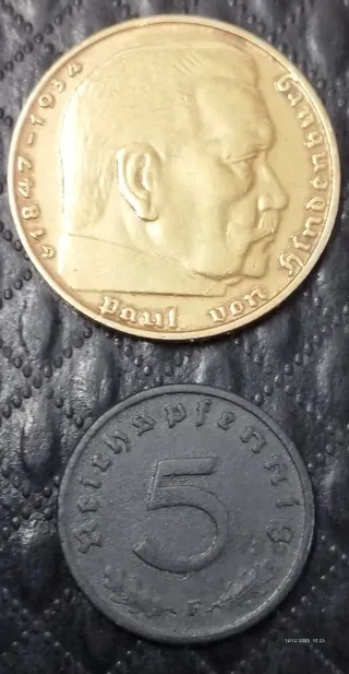 Moneta 2 Reichsmark 1937 con bagno d'oro 24 carati