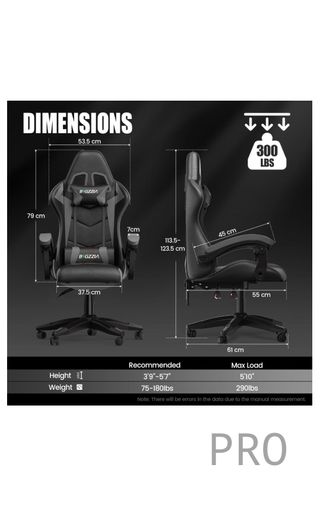 Sedia ergonomica per gaming, sedia per PC con altezza e inclinazione regolabili