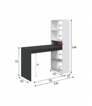 Escritorio Estantería. Blanco-Gris Antracita