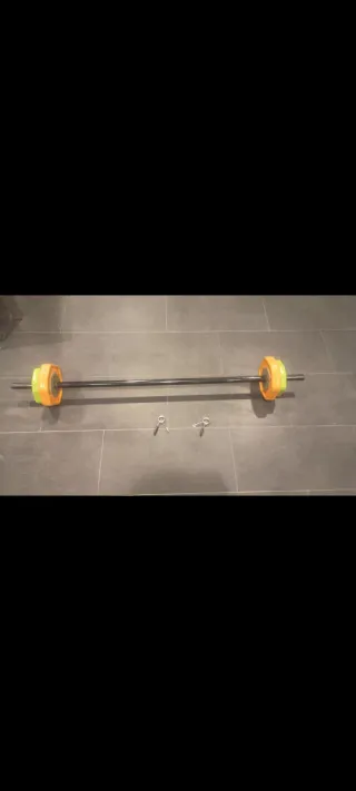 Barra de pesas con discos y pinzas