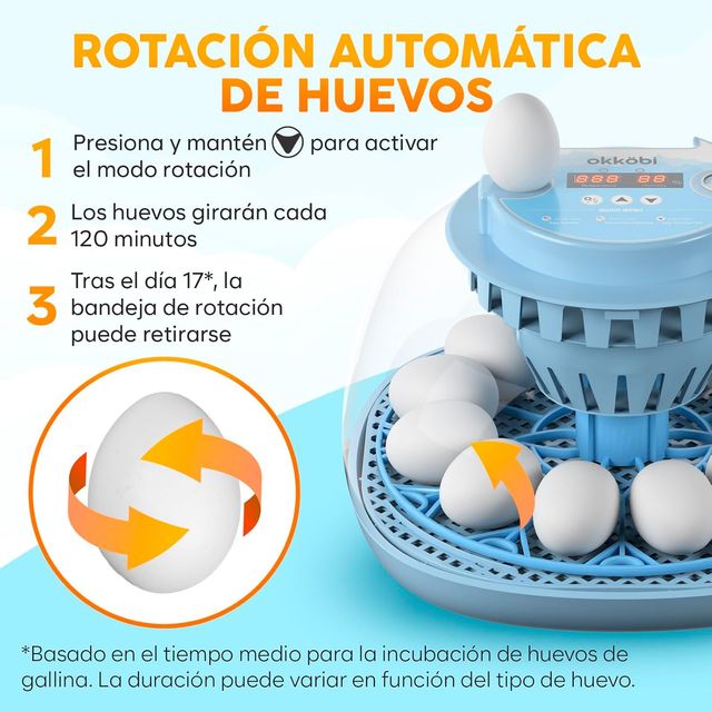 INCUBADORA HUEVOS 12 AUTOMÁTICA GIRO HUMEDAD 360°