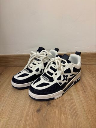 Zapatillas Chunky estilo Skate Blancas y Azul Lujo