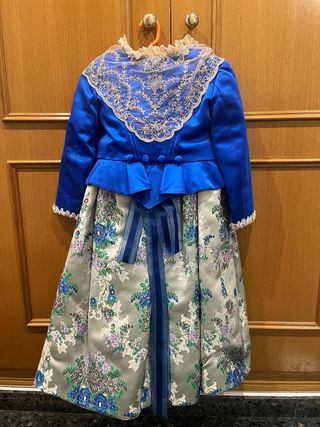 Vestido de fallera azul y multicolor