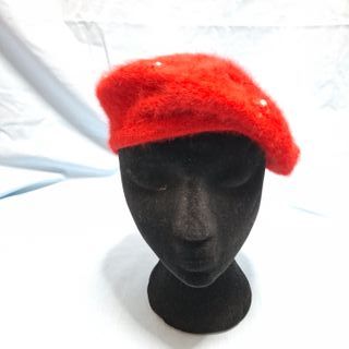 Boina Mohair Roja con Perlas