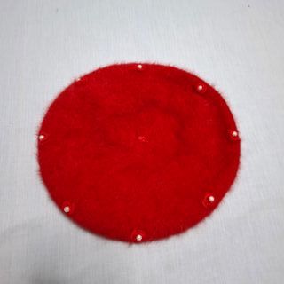 Boina Mohair Roja con Perlas