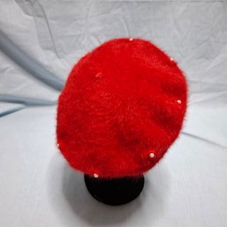 Boina Mohair Roja con Perlas