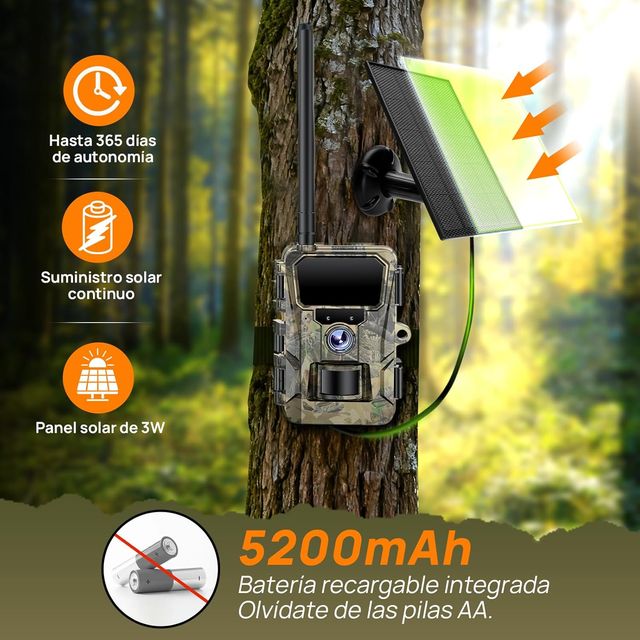 CÁMARA CAZA 4G SOLAR 48MP 5200mAh IP66 SIN WIFI