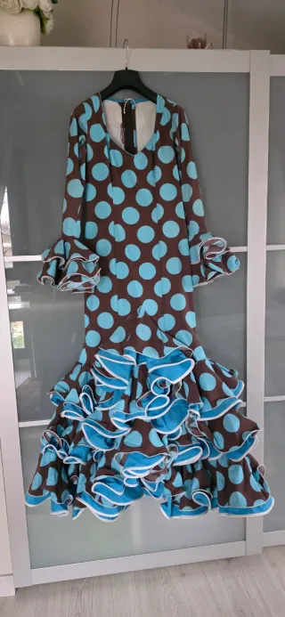 Traje Sevillanas Lunares Marrón y Azul