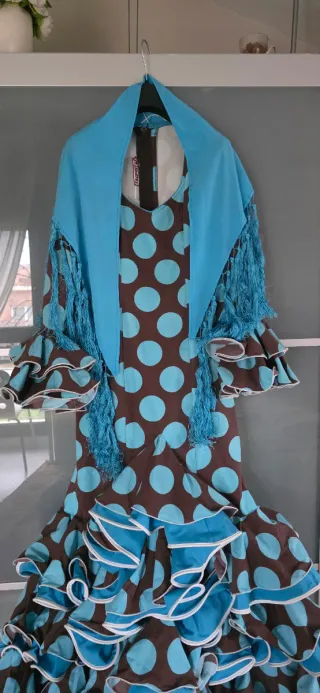 Traje Sevillanas Lunares Marrón y Azul